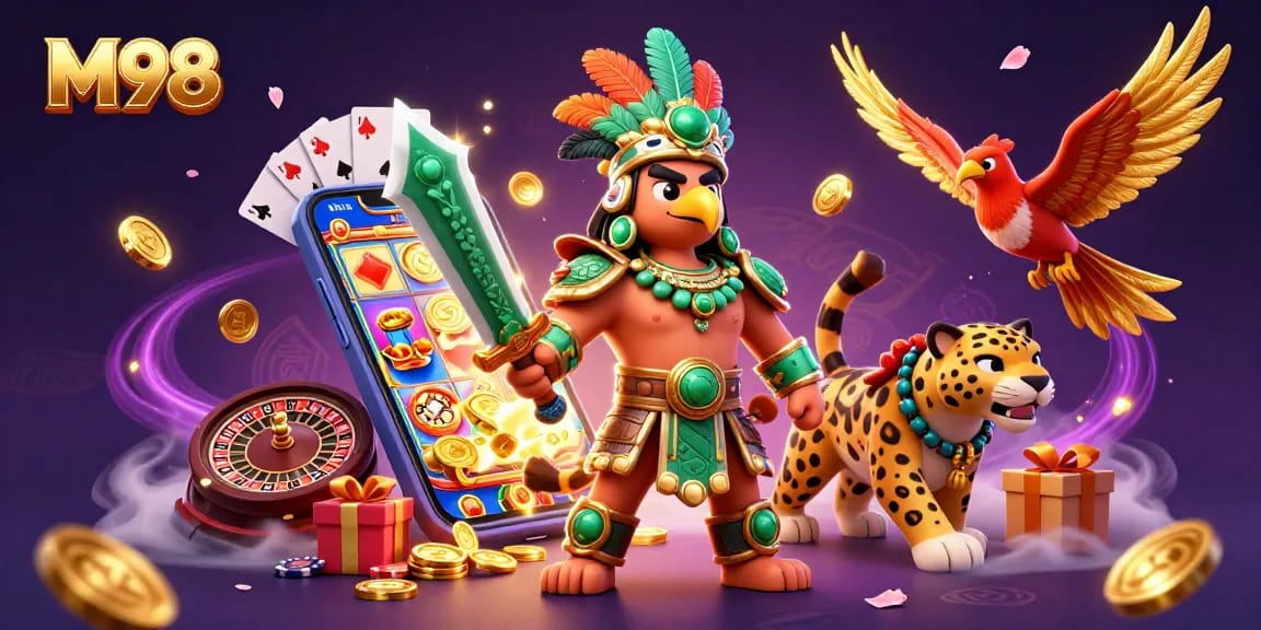 Experience dynamic gaming with M98's colorful slot game excitement, featuring thrilling illustrations and rich details.