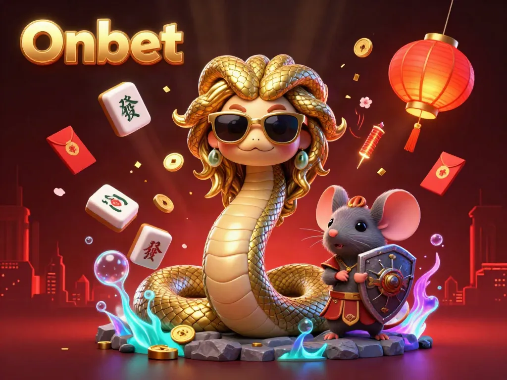 Onbet captivates players with a friendly Medusa and a warrior mouse in a vibrant casino scene.