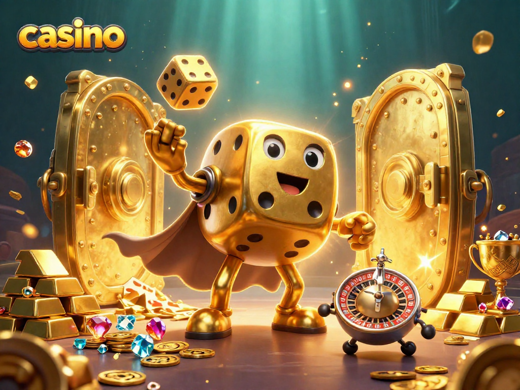 Throw golden dice and gems in this energetic casino illustration celebrating excitement.