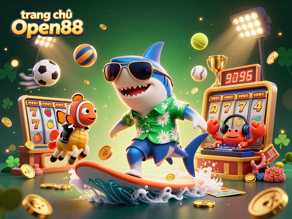 Engage with the thrilling atmosphere of trang chủ Open88, showcasing a vibrant casino scene with animated sea characters.