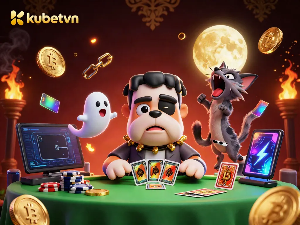 Engage with the kubetvn fantasy casino scene featuring cartoon characters and crypto elements.