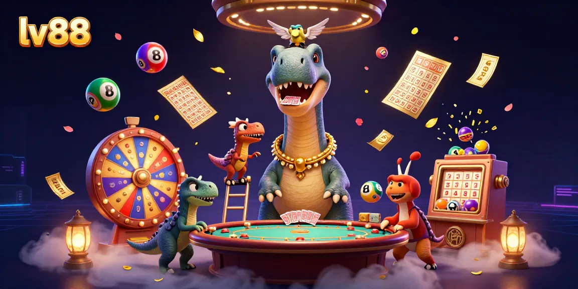 Experience vibrant casino action at lv88 with a cartoon brontosaurus and clever raptor dealer.