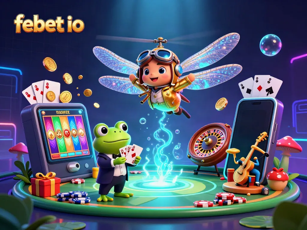 Experience exciting gaming action at febet io with a dragonfly pilot, frog dealer, and jazz musicians