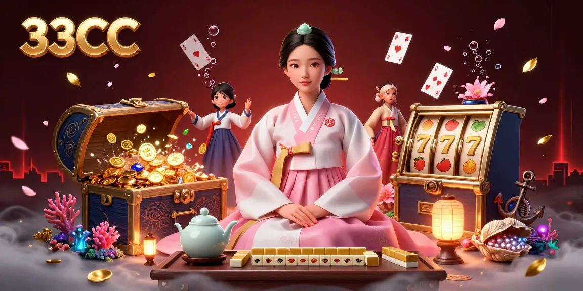 Experience thrilling gameplay at 33CC with vibrant illustrations of casino elements.