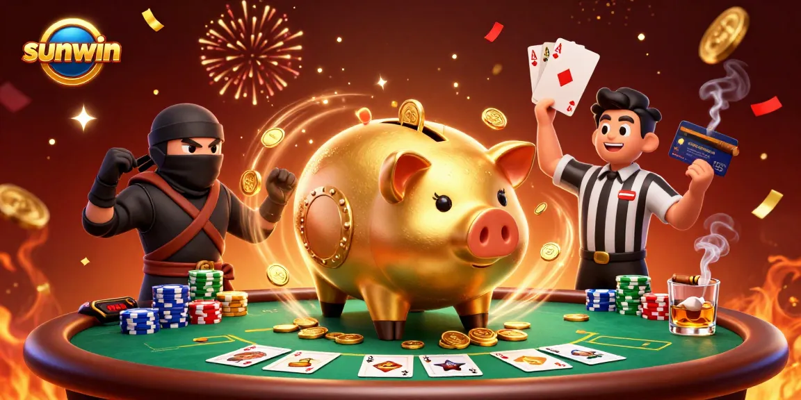 Experience thrilling wins at sunwin with colorful poker chips and animated gaming characters.