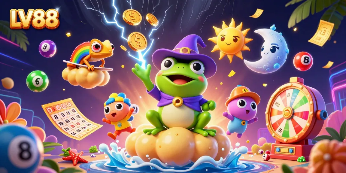 Experience the thrill of LV88 with vibrant golden coins raining down and dynamic game elements.
