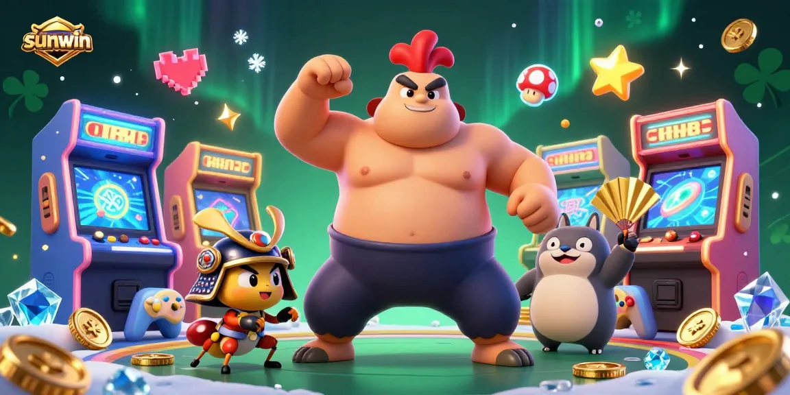 Experience the thrilling gaming atmosphere with sunwin characters in a vibrant casino scene.