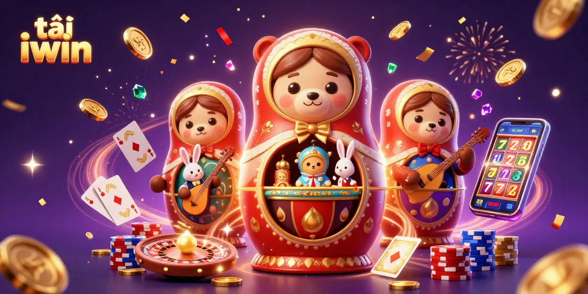 Play and win with tải iwin featuring a vibrant scene of casino elements and characters.