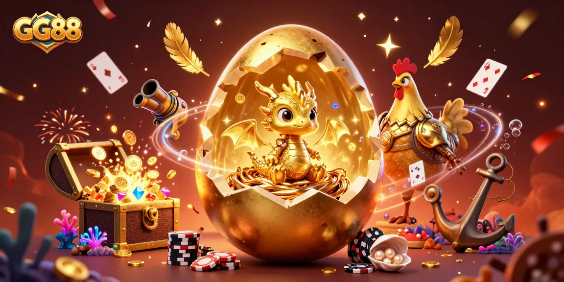 Experience GG88's thrilling gameplay with a golden dragon revealing riches among poker chips.
