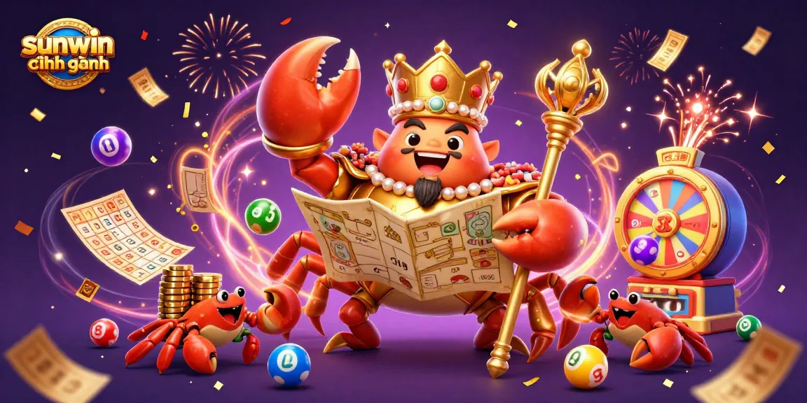 Engage with sunwin chính hãng amid a vibrant casino scene filled with colorful lottery elements and celebrations.